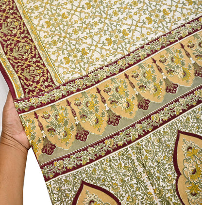Indian Vintage white Pure Silk Saree Printed Floral Silk Fabric 6Yard Soft Sewing Material for Dressmaking, Quilting Crafts