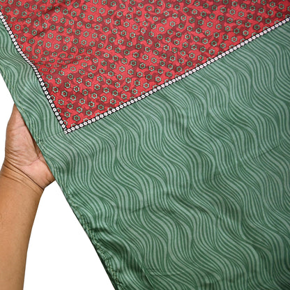 Indian Vintage Maroon & Green Saree Pure Silk Printed Indian Sari Fabric 5yd Sewing Craft Fabric DressMaking Soft