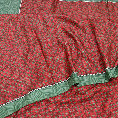 Indian Vintage Maroon & Green Saree Pure Silk Printed Indian Sari Fabric 5yd Sewing Craft Fabric DressMaking Soft