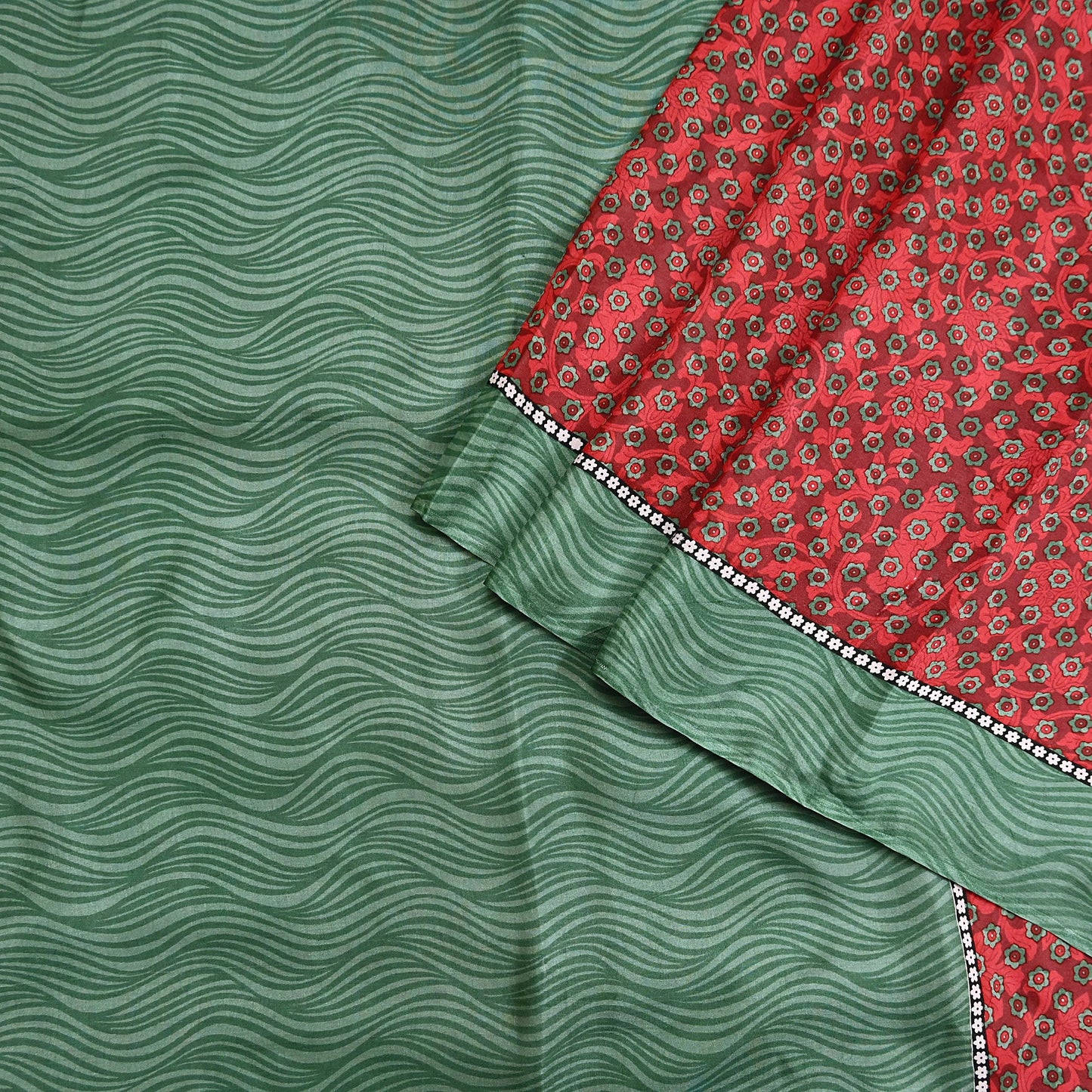 Indian Vintage Maroon & Green Saree Pure Silk Printed Indian Sari Fabric 5yd Sewing Craft Fabric DressMaking Soft