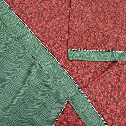 Indian Vintage Maroon & Green Saree Pure Silk Printed Indian Sari Fabric 5yd Sewing Craft Fabric DressMaking Soft