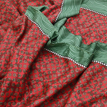Indian Vintage Maroon & Green Saree Pure Silk Printed Indian Sari Fabric 5yd Sewing Craft Fabric DressMaking Soft