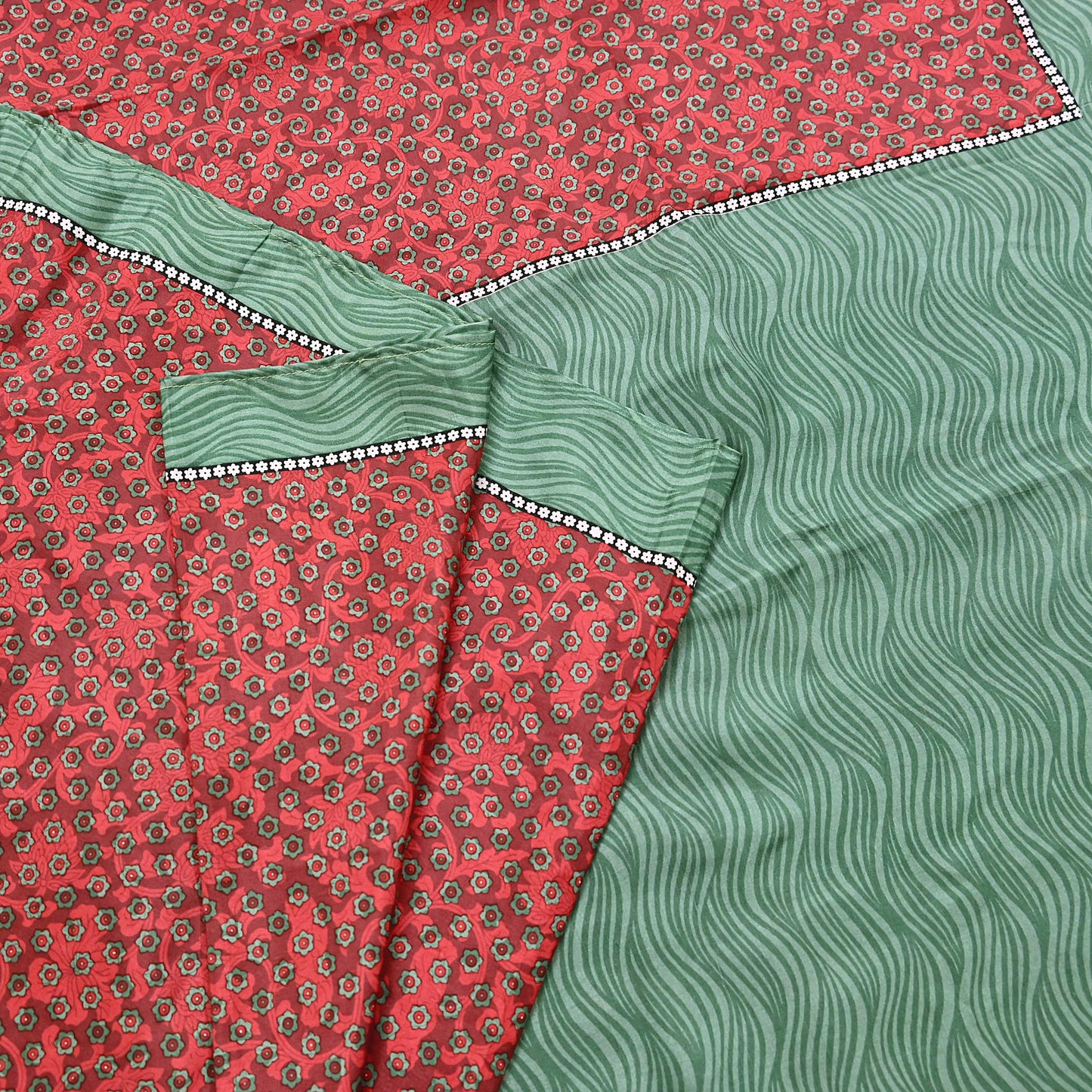 Indian Vintage Maroon & Green Saree Pure Silk Printed Indian Sari Fabric 5yd Sewing Craft Fabric DressMaking Soft