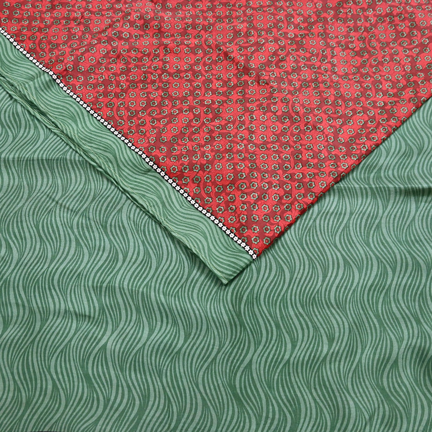 Indian Vintage Maroon & Green Saree Pure Silk Printed Indian Sari Fabric 5yd Sewing Craft Fabric DressMaking Soft