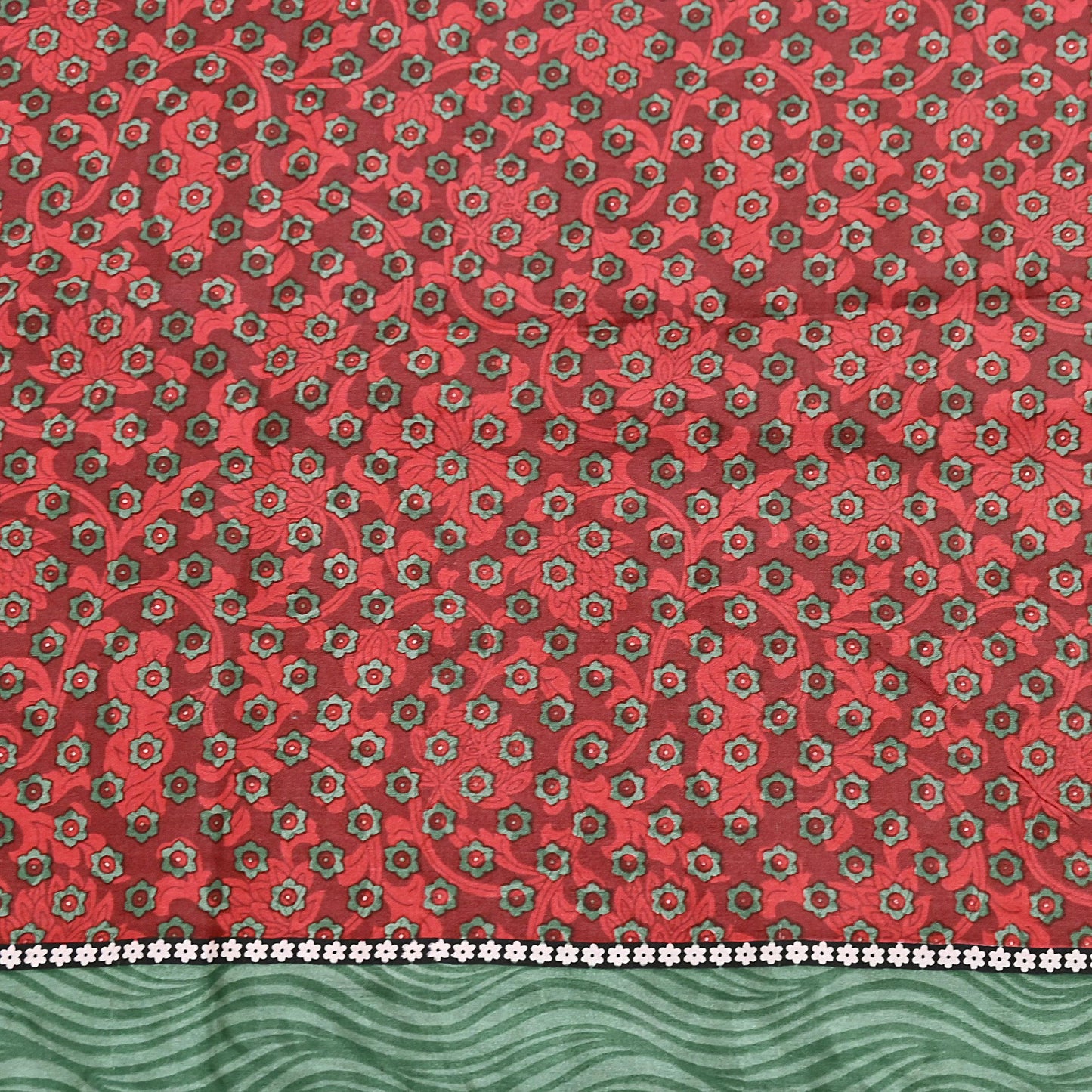 Indian Vintage Maroon & Green Saree Pure Silk Printed Indian Sari Fabric 5yd Sewing Craft Fabric DressMaking Soft