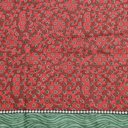 Indian Vintage Maroon & Green Saree Pure Silk Printed Indian Sari Fabric 5yd Sewing Craft Fabric DressMaking Soft