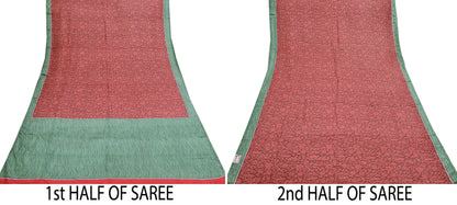 Indian Vintage Maroon & Green Saree Pure Silk Printed Indian Sari Fabric 5yd Sewing Craft Fabric DressMaking Soft
