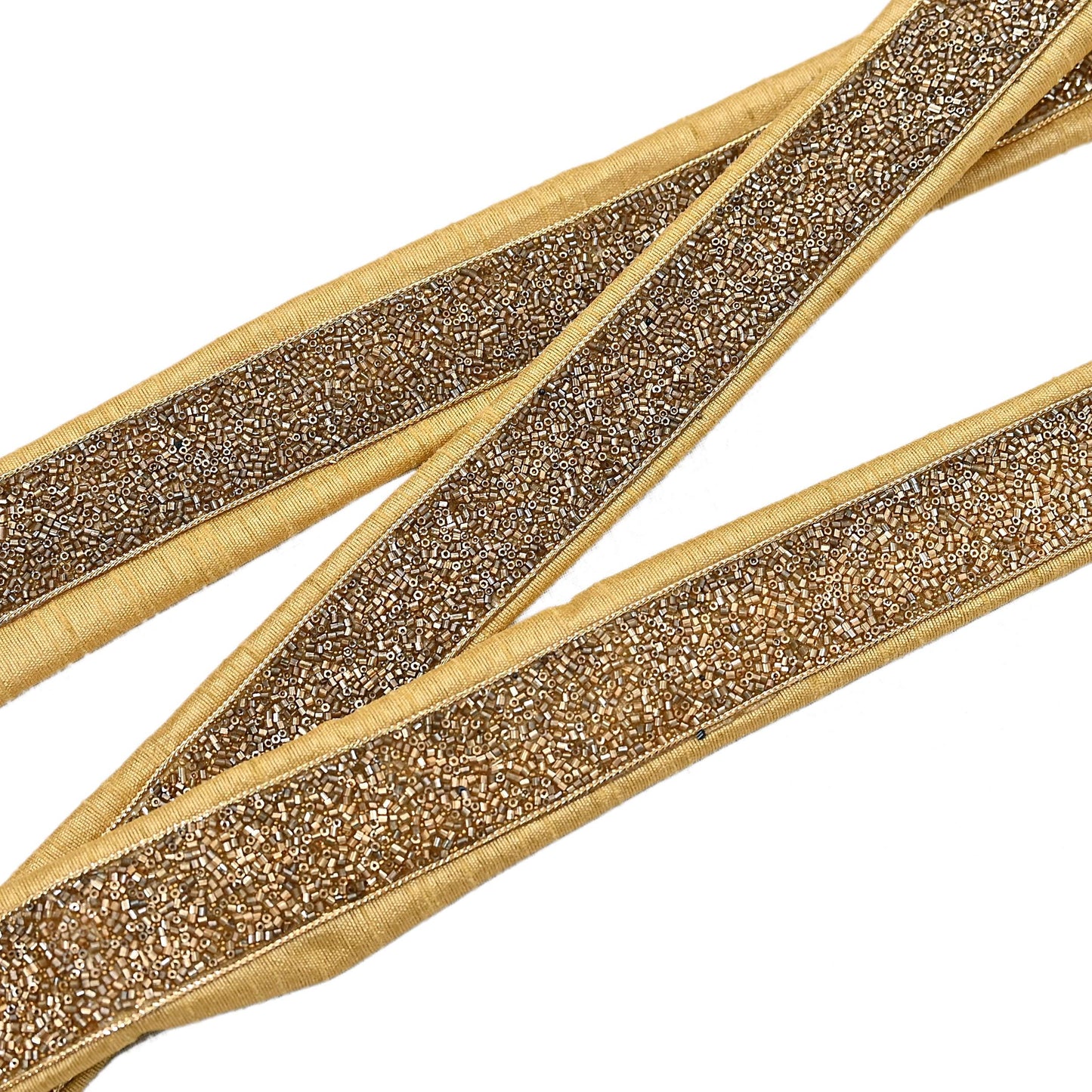 Indian New Golden Beige Border 1Yd Embroidered Lace Trim Sewing Craft Ribbon Dress Decor