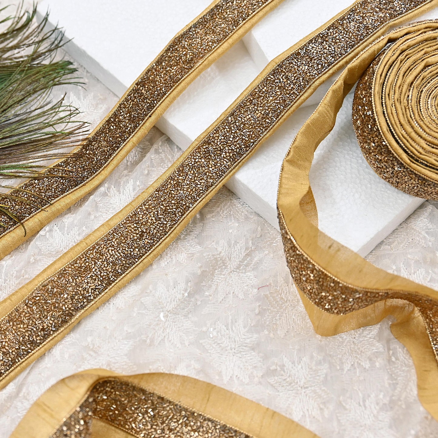 Indian New Golden Beige Border 1Yd Embroidered Lace Trim Sewing Craft Ribbon Dress Decor