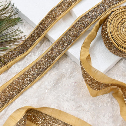 Indian New Golden Beige Border 1Yd Embroidered Lace Trim Sewing Craft Ribbon Dress Decor