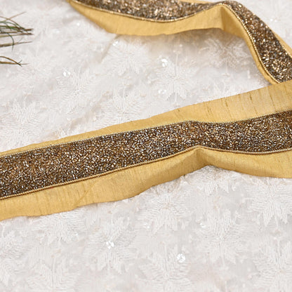 Indian New Golden Beige Border 1Yd Embroidered Lace Trim Sewing Craft Ribbon Dress Decor