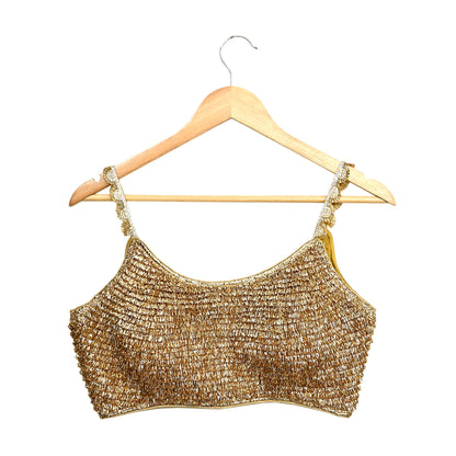 Indian Golden Embroidered sleeveless Padded Blouse/Top/Crop Party wear Bollywood