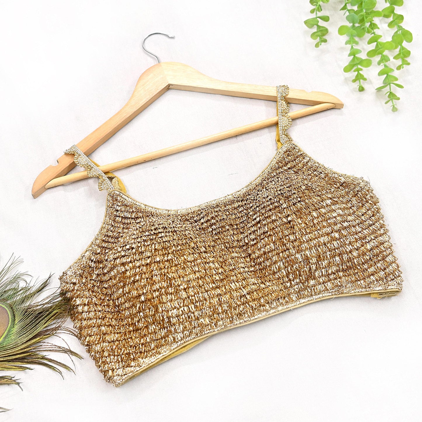 Indian Golden Embroidered sleeveless Padded Blouse/Top/Crop Party wear Bollywood
