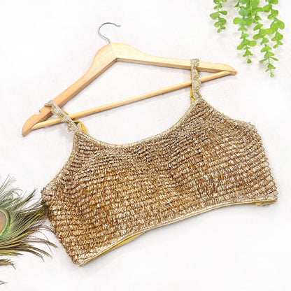 Indian Golden Embroidered sleeveless Padded Blouse/Top/Crop Party wear Bollywood