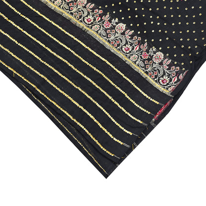 Indian Vintage Dupatta Black Long Stole Pure silk Woven Brocade Banarasi Scarves Veil Scarf Wrap Hippie Boho Soft Floral Zari