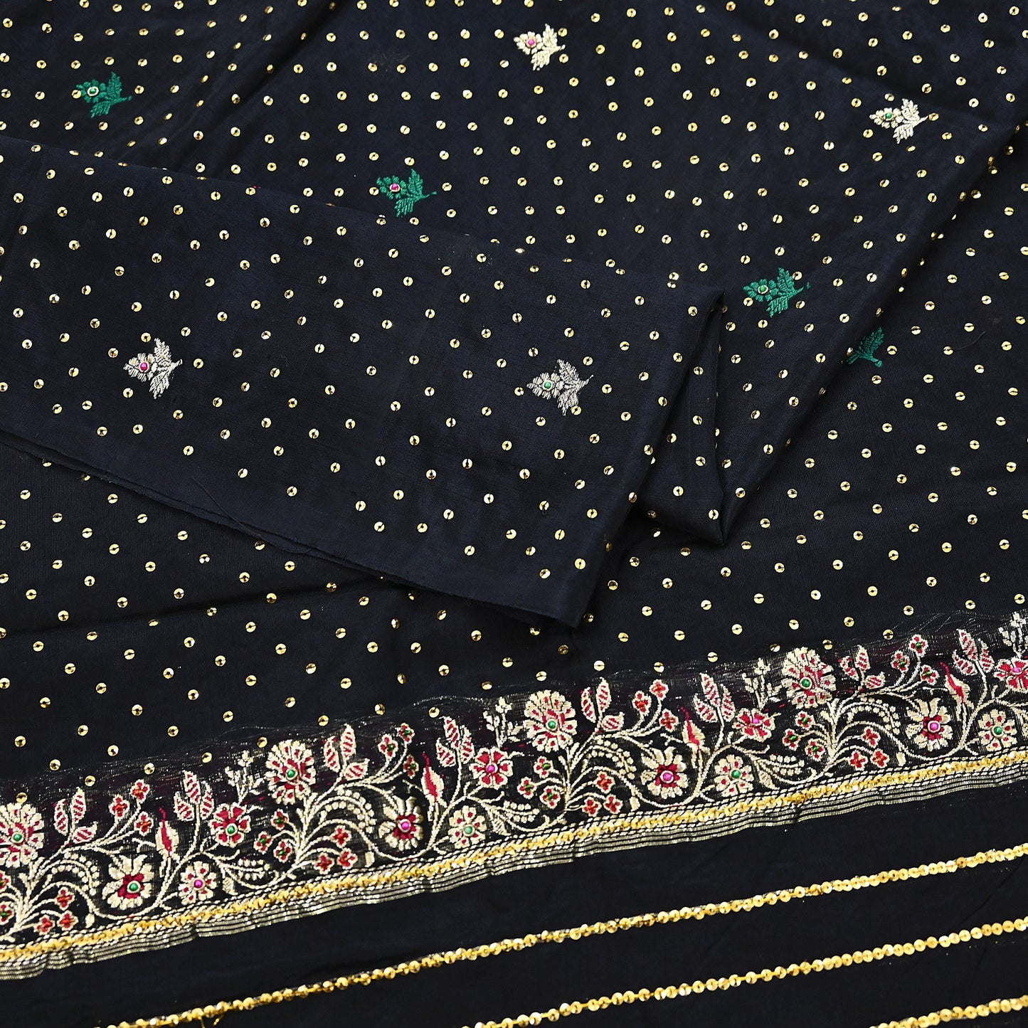 Indian Vintage Dupatta Black Long Stole Pure silk Woven Brocade Banarasi Scarves Veil Scarf Wrap Hippie Boho Soft Floral Zari