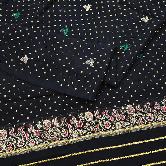 Indian Vintage Dupatta Black Long Stole Pure silk Woven Brocade Banarasi Scarves Veil Scarf Wrap Hippie Boho Soft Floral Zari