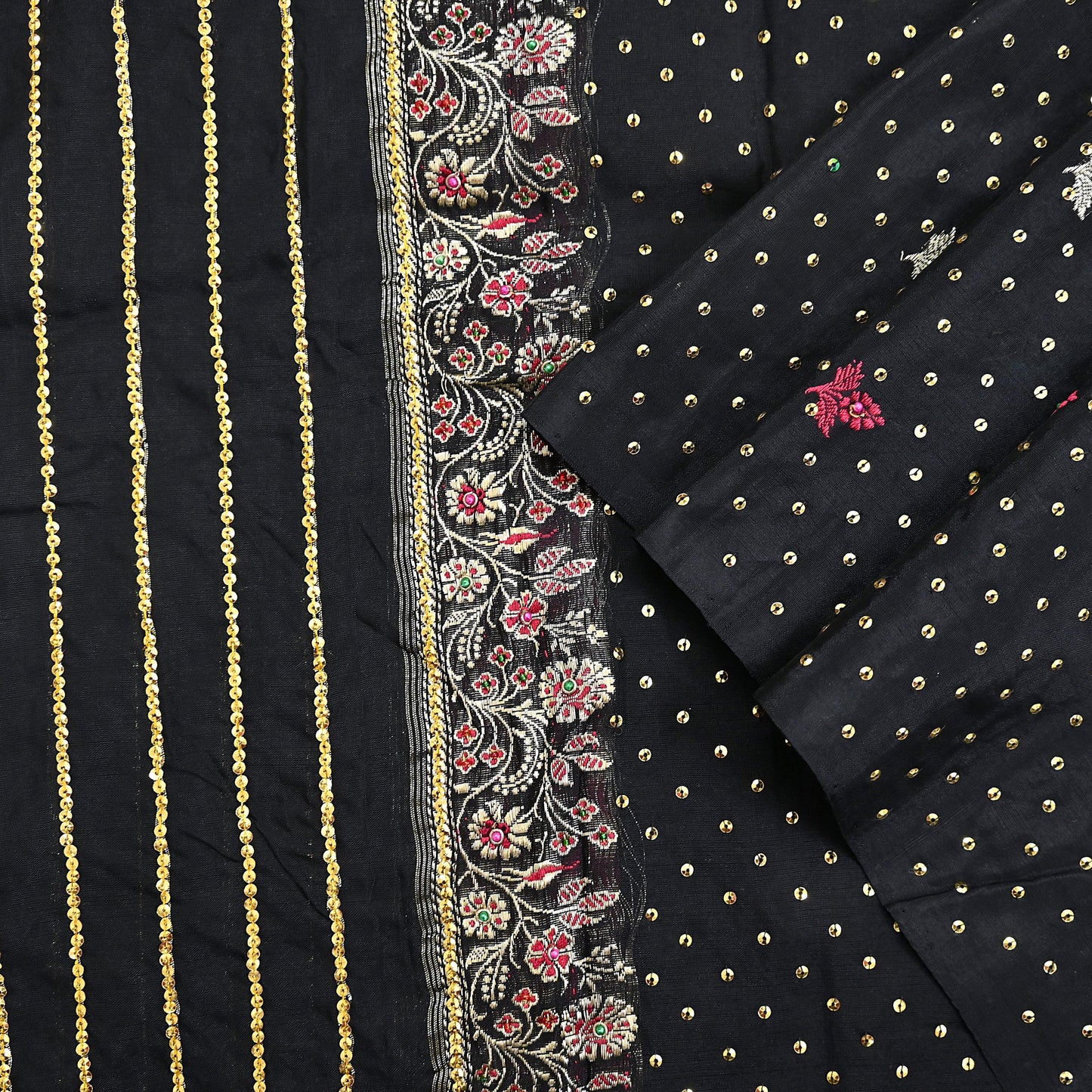 Indian Vintage Dupatta Black Long Stole Pure silk Woven Brocade Banarasi Scarves Veil Scarf Wrap Hippie Boho Soft Floral Zari
