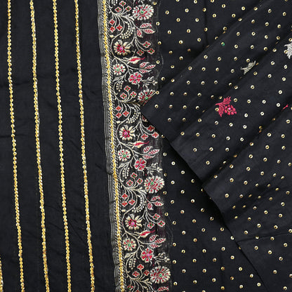 Indian Vintage Dupatta Black Long Stole Pure silk Woven Brocade Banarasi Scarves Veil Scarf Wrap Hippie Boho Soft Floral Zari