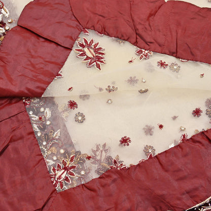 Indian Vintage Heavy Ivory Dupatta Net Mesh Long Stole Hand Embroidered Scarves Golden Zardozi Dabka Zari Stole