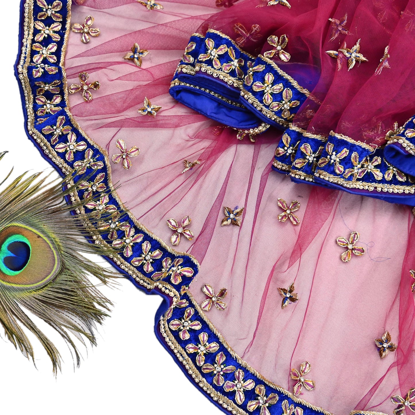 Indian Vintage Heavy Pink Dupatta Net Mesh Long Stole Hand Embroidered Scarf Golden Zardozi Zari Glass Beaded Stole