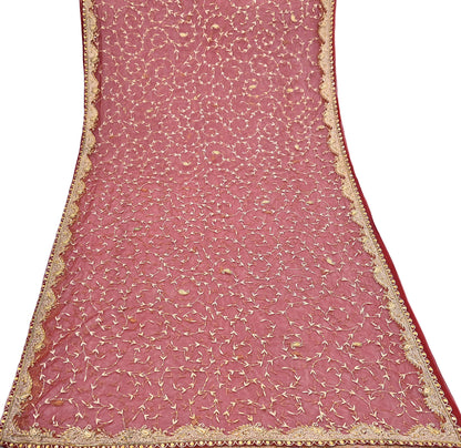 Indian Vintage Heavy Wedding Maroon Dupatta Net Mesh Long Stole Hand Embroidered Scarves Golden Zardozi Zari Sequins Dridal Veil Hijab
