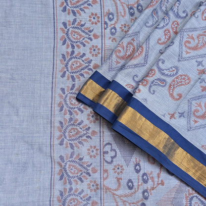 Indian Vintage Sari Blue Printed Pure Cotton Sarees Craft Fabric 5Yd Soft Sewing Sarong Wrap Boho Floral Quilting Dress making Zari border