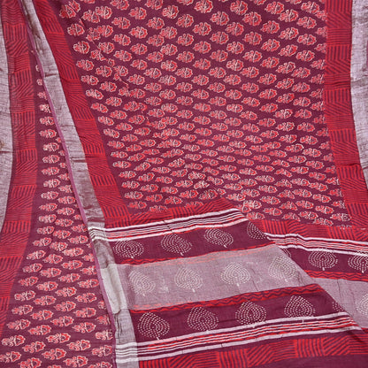 Indian Vintage Sari Maroon Printed Pure Cotton Sarees Craft Fabric 5Yd Soft Sewing Sarong Wrap Boho Floral Quilting Dress making fringes