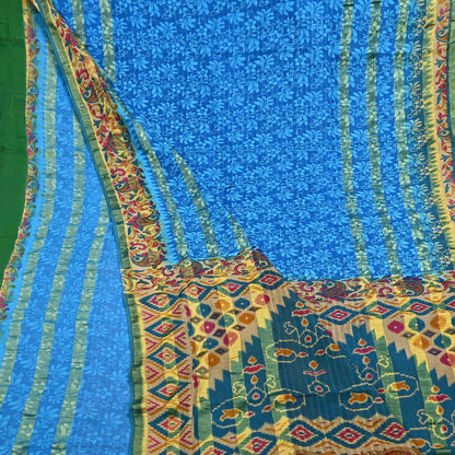 Indian Vintage Sari Blue Printed Pure Cotton Sarees Craft Fabric 5Yd Soft Sewing Sarong Wrap Boho Floral Quilting Dress making