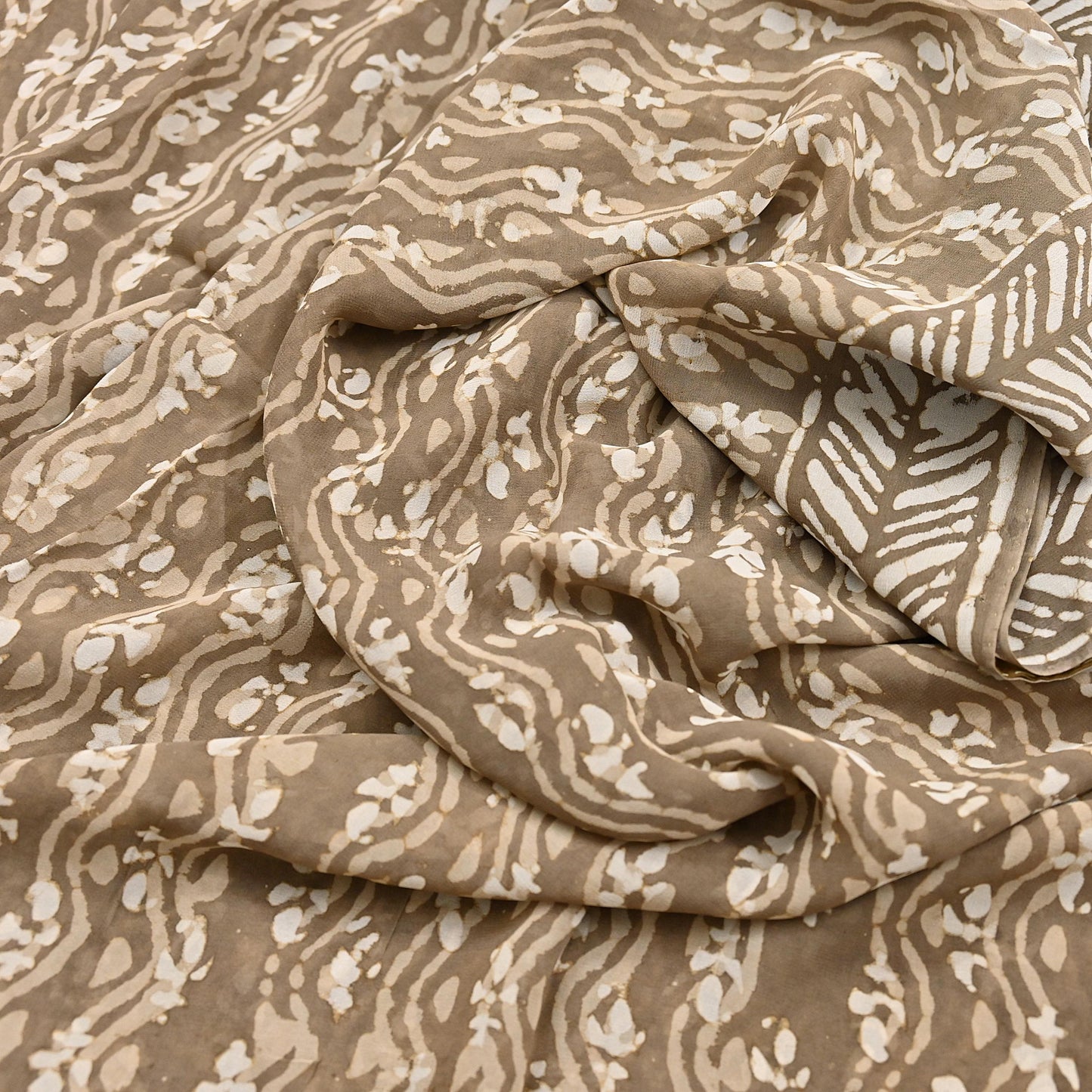 Indian Women Vintage Brown Saree Pure Georgette Silk Batik Printed Sari Sewing 5yard Soft Craft Floral Design Wrap Boho