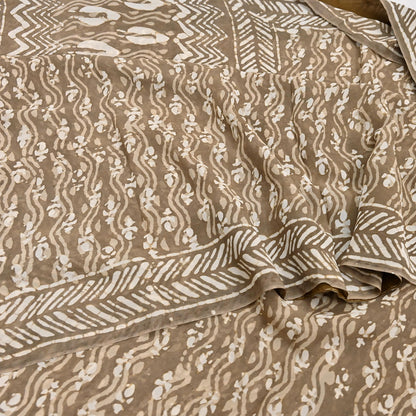 Indian Women Vintage Brown Saree Pure Georgette Silk Batik Printed Sari Sewing 5yard Soft Craft Floral Design Wrap Boho