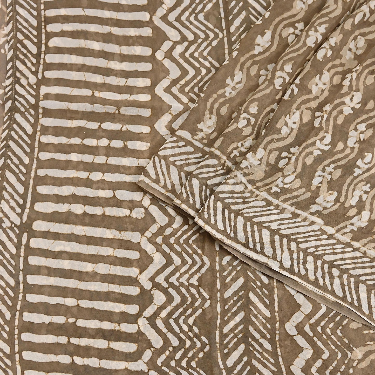 Indian Women Vintage Brown Saree Pure Georgette Silk Batik Printed Sari Sewing 5yard Soft Craft Floral Design Wrap Boho