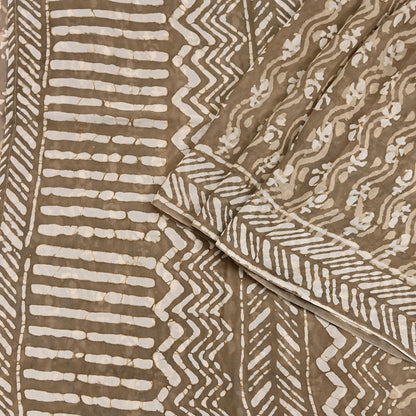 Indian Women Vintage Brown Saree Pure Georgette Silk Batik Printed Sari Sewing 5yard Soft Craft Floral Design Wrap Boho