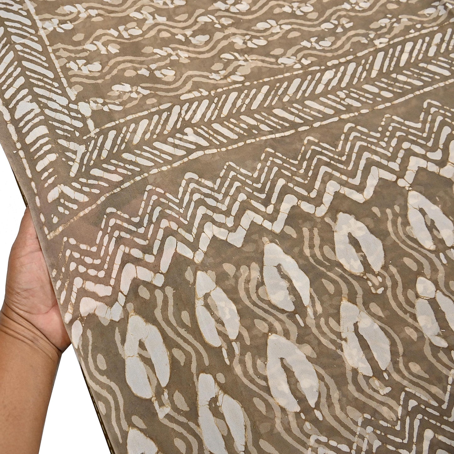 Indian Women Vintage Brown Saree Pure Georgette Silk Batik Printed Sari Sewing 5yard Soft Craft Floral Design Wrap Boho