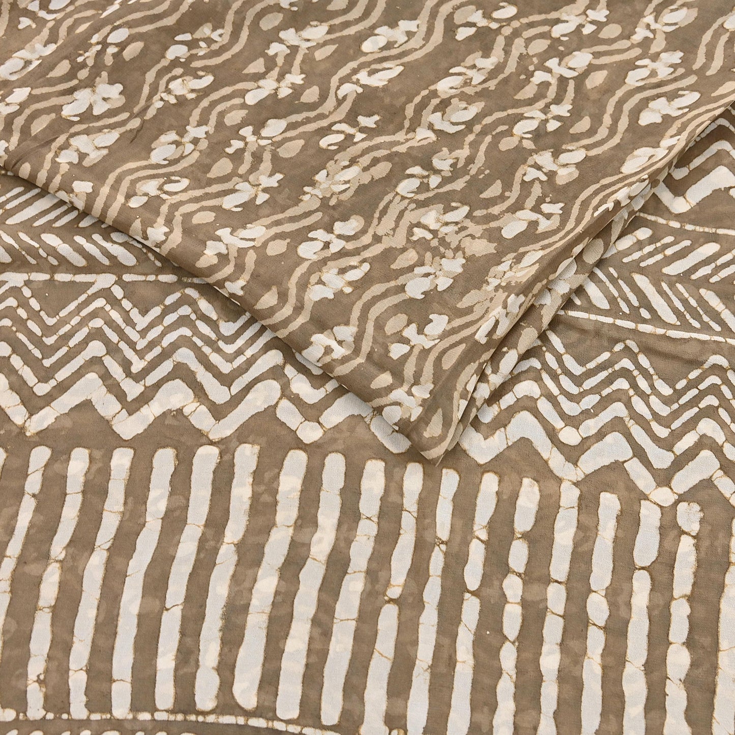 Indian Women Vintage Brown Saree Pure Georgette Silk Batik Printed Sari Sewing 5yard Soft Craft Floral Design Wrap Boho