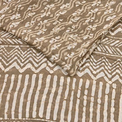 Indian Women Vintage Brown Saree Pure Georgette Silk Batik Printed Sari Sewing 5yard Soft Craft Floral Design Wrap Boho
