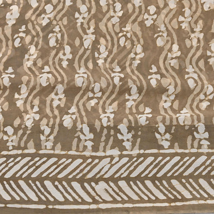 Indian Women Vintage Brown Saree Pure Georgette Silk Batik Printed Sari Sewing 5yard Soft Craft Floral Design Wrap Boho