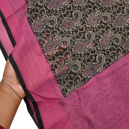 Indian Vintage Sari Black & pink Pure Chiffon Silk Printed Sarees Craft Fabric Sewing 5Yd Soft Light Sari Dress Making Quilting Upcycle