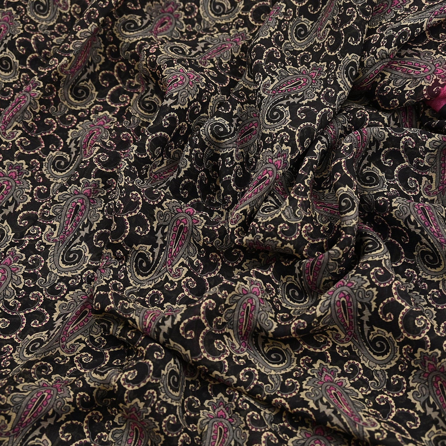 Indian Vintage Sari Black & pink Pure Chiffon Silk Printed Sarees Craft Fabric Sewing 5Yd Soft Light Sari Dress Making Quilting Upcycle