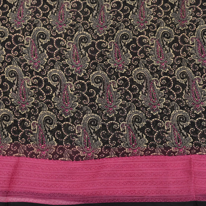Indian Vintage Sari Black & pink Pure Chiffon Silk Printed Sarees Craft Fabric Sewing 5Yd Soft Light Sari Dress Making Quilting Upcycle