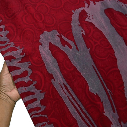 Indian Vintage Sari Red & Gray Pure Georgette Silk Printed Sarees Craft Fabric Sewing 5Yd Soft Dress Making Crafting Quilting Upcycle