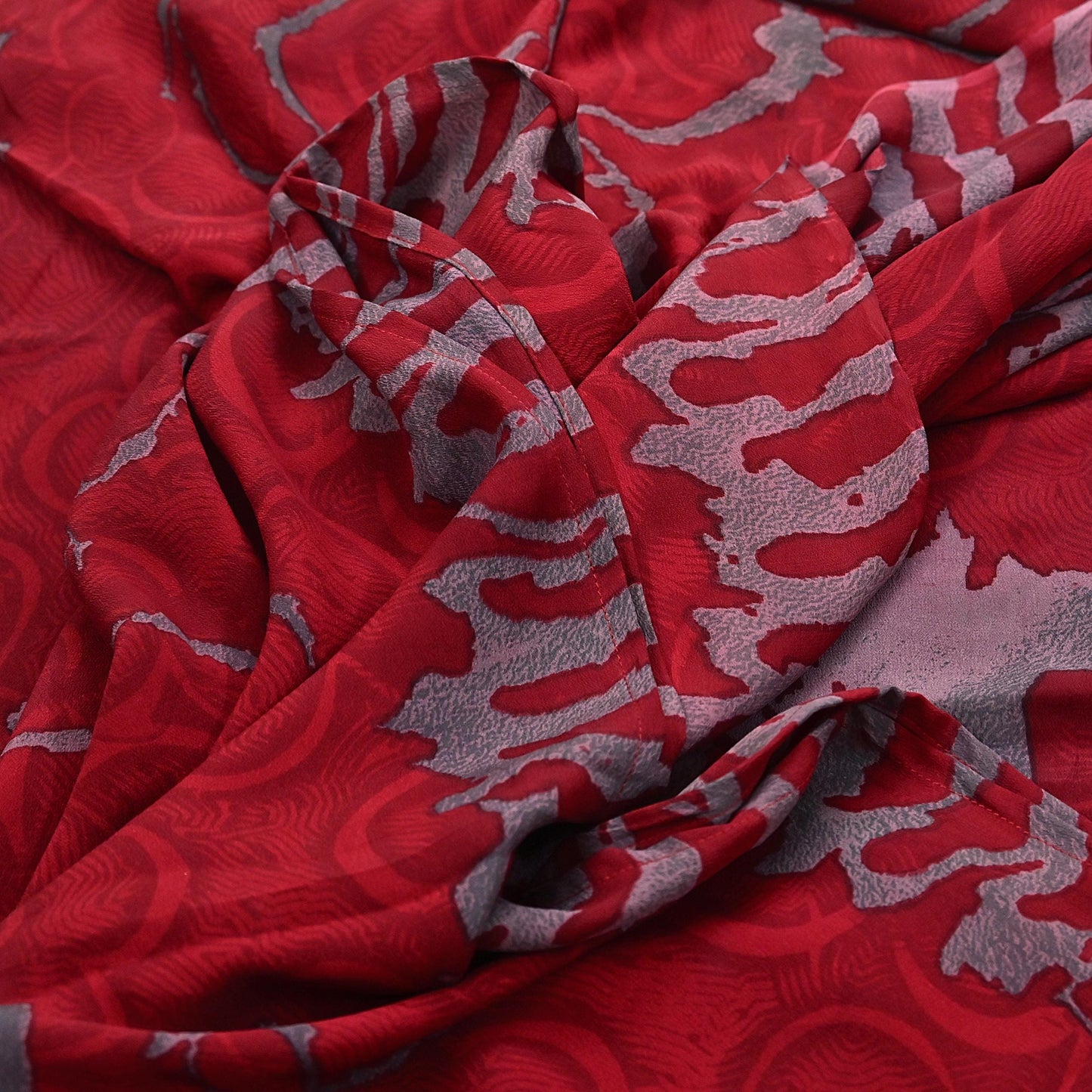 Indian Vintage Sari Red & Gray Pure Georgette Silk Printed Sarees Craft Fabric Sewing 5Yd Soft Dress Making Crafting Quilting Upcycle