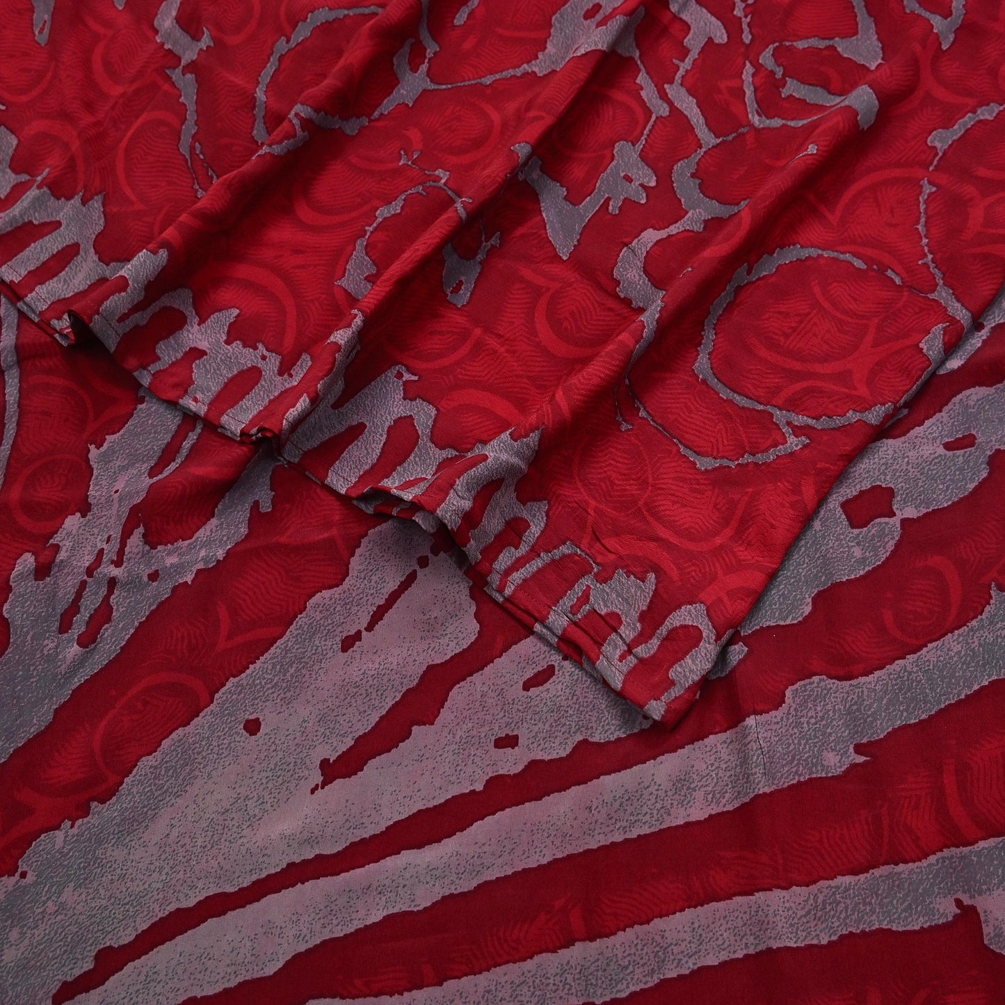 Indian Vintage Sari Red & Gray Pure Georgette Silk Printed Sarees Craft Fabric Sewing 5Yd Soft Dress Making Crafting Quilting Upcycle
