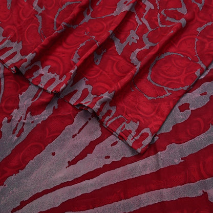 Indian Vintage Sari Red & Gray Pure Georgette Silk Printed Sarees Craft Fabric Sewing 5Yd Soft Dress Making Crafting Quilting Upcycle