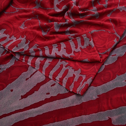 Indian Vintage Sari Red & Gray Pure Georgette Silk Printed Sarees Craft Fabric Sewing 5Yd Soft Dress Making Crafting Quilting Upcycle