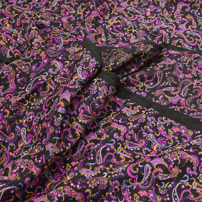 Vintage Sari Black Pure Silk Printed Saree Craft Fabric 5yard Sewing Floral Soft Dress Designing for Crafting Upcycle Quilting