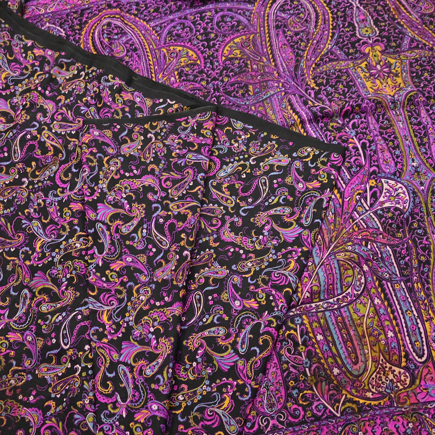 Vintage Sari Black Pure Silk Printed Saree Craft Fabric 5yard Sewing Floral Soft Dress Designing for Crafting Upcycle Quilting