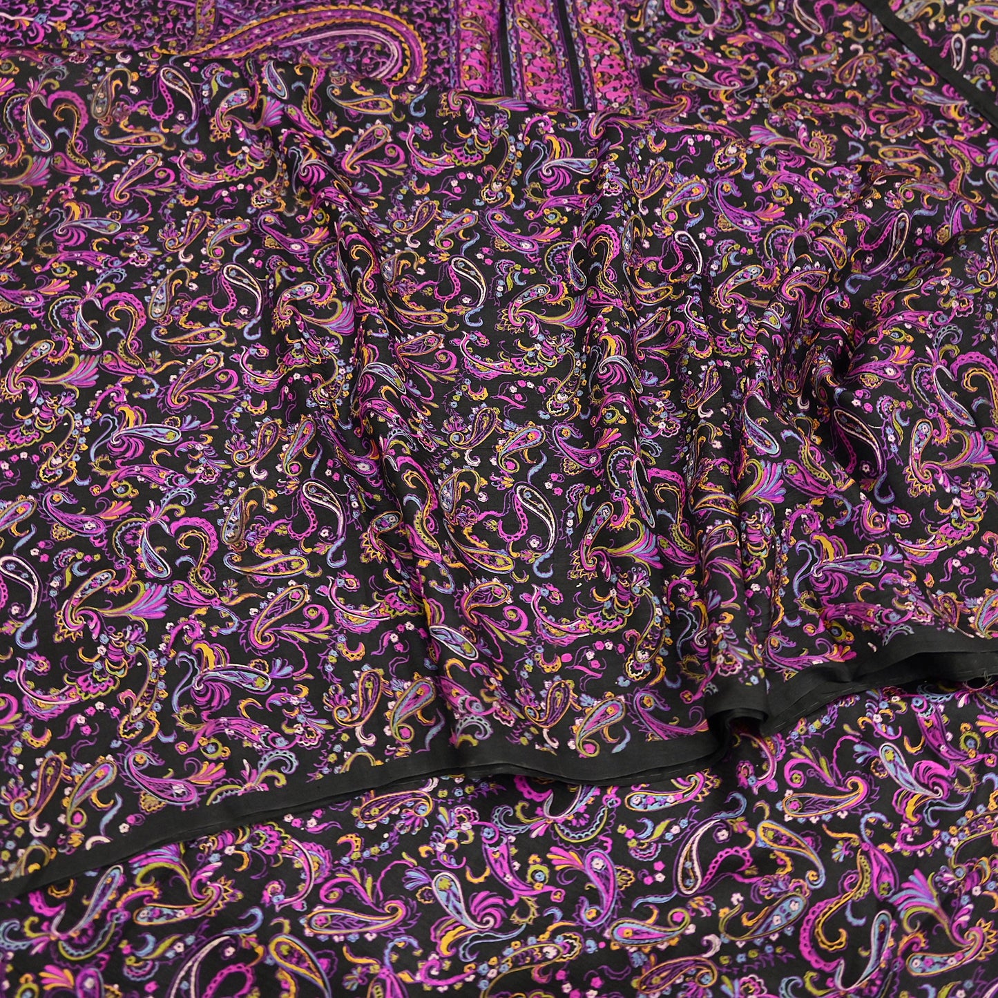 Vintage Sari Black Pure Silk Printed Saree Craft Fabric 5yard Sewing Floral Soft Dress Designing for Crafting Upcycle Quilting