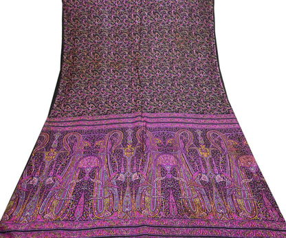 Vintage Sari Black Pure Silk Printed Saree Craft Fabric 5yard Sewing Floral Soft Dress Designing for Crafting Upcycle Quilting