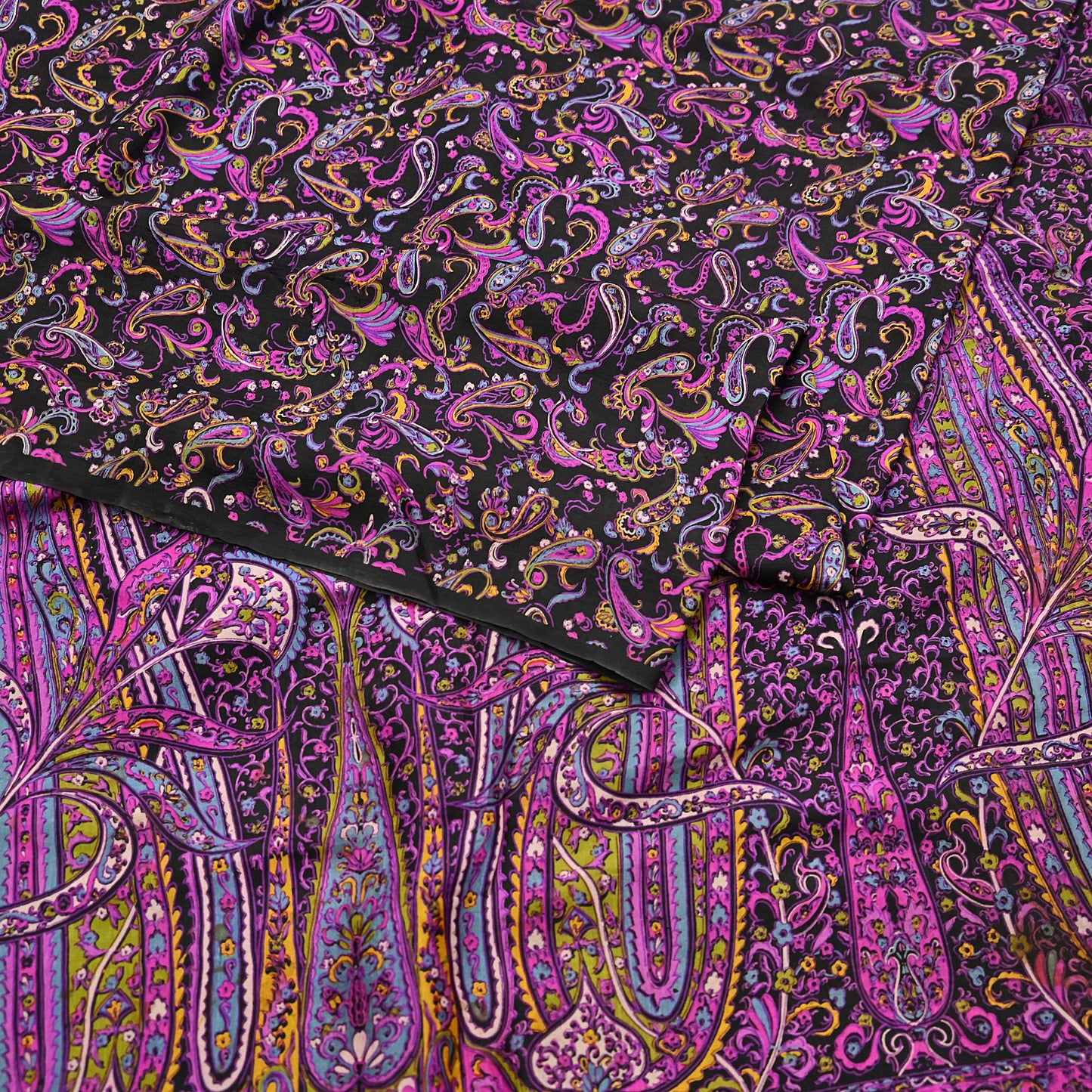 Vintage Sari Black Pure Silk Printed Saree Craft Fabric 5yard Sewing Floral Soft Dress Designing for Crafting Upcycle Quilting